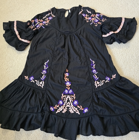 Free People Black Mini Dress with Purple Embroidery - Picture 3 of 16